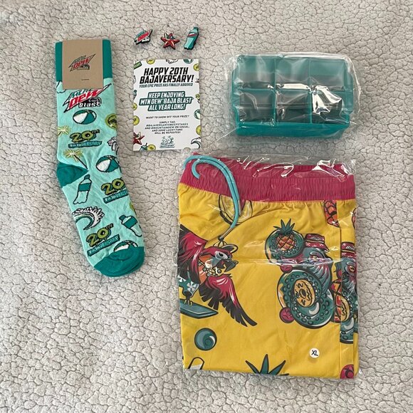 NWT Rare Mountain Dew 20th Anniversary Baja Blast Laguna Shorts XL Lot! - Picture 1 of 6